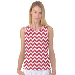 Poppy Red & White Zigzag Pattern Women s Basketball Tank Top