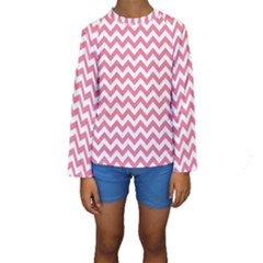 Soft Pink & White Zigzag Pattern Kid s Long Sleeve Swimwear