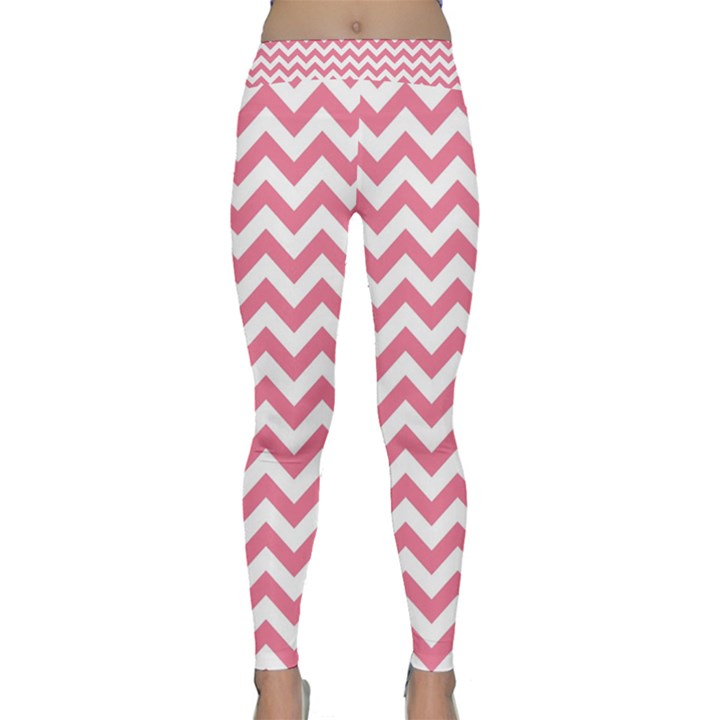 Soft Pink & White Zigzag Pattern Yoga Leggings