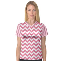 Soft Pink & White Zigzag Pattern Women s V-neck Sport Mesh Tee