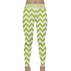 Spring Green & White Zigzag Pattern Yoga Leggings