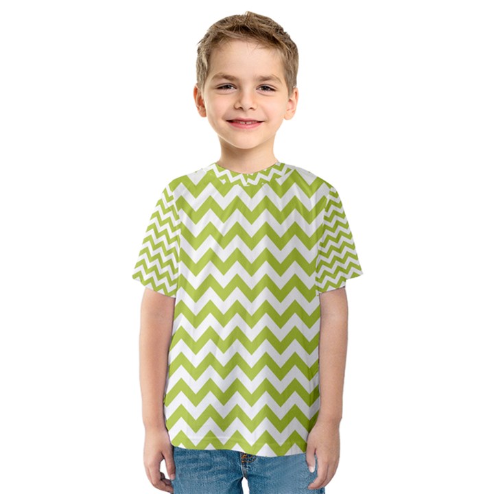 Spring Green & White Zigzag Pattern Kid s Sport Mesh Tee