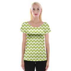 Spring Green & White Zigzag Pattern Women s Cap Sleeve Top