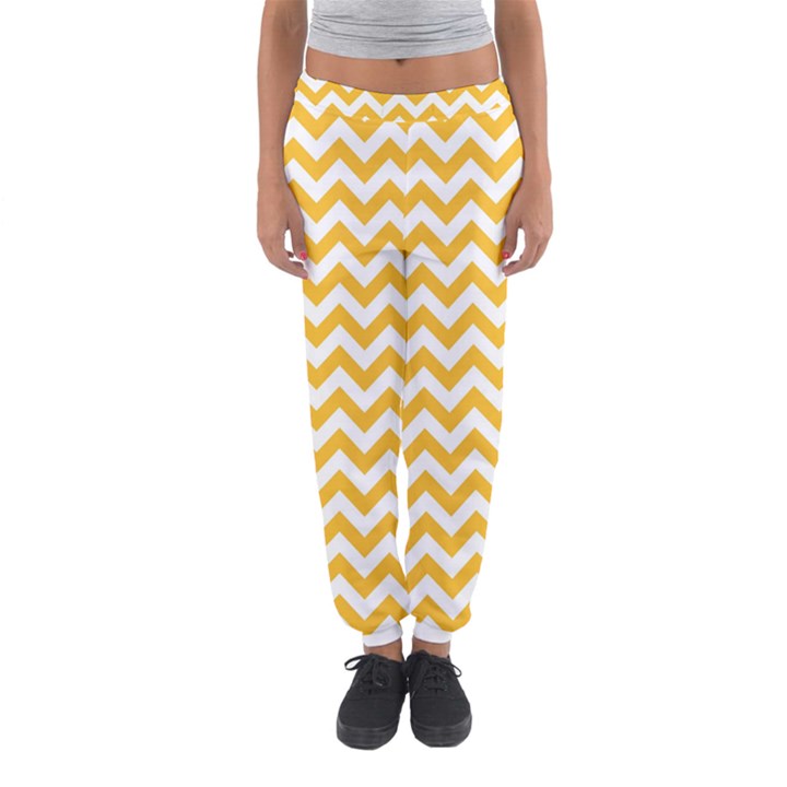 Sunny Yellow & White Zigzag Pattern Women s Jogger Sweatpants