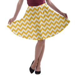 Sunny Yellow & White Zigzag Pattern A-line Skater Skirt