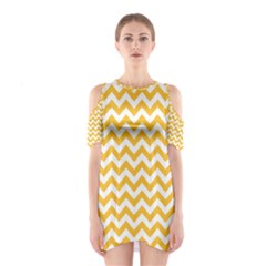 Sunny Yellow & White Zigzag Pattern Cutout Shoulder Dress