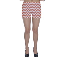 Tangerine Orange & White Zigzag Pattern Skinny Shorts