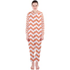 Tangerine Orange & White Zigzag Pattern Hooded Jumpsuit (ladies) 