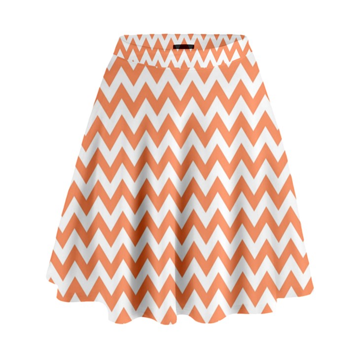 Tangerine Orange & White Zigzag Pattern High Waist Skirt