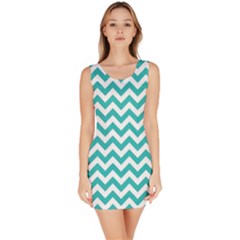 Turquoise & White Zigzag Pattern Sleeveless Bodycon Dress