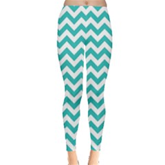 Turquoise & White Zigzag Pattern Leggings 