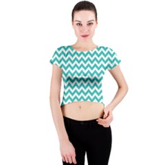 Turquoise & White Zigzag Pattern Crew Neck Crop Top