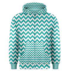 Turquoise & White Zigzag Pattern Men s Zipper Hoodie