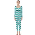 Turquoise & White Zigzag Pattern Long Sleeve Catsuit View1