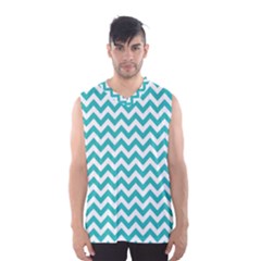 Turquoise & White Zigzag Pattern Men s Basketball Tank Top