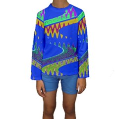 Colorful Wave Blue Abstract Kid s Long Sleeve Swimwear