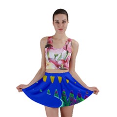 Colorful Wave Blue Abstract Mini Skirt