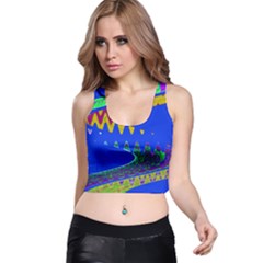 Colorful Wave Blue Abstract Racer Back Crop Top by BrightVibesDesign