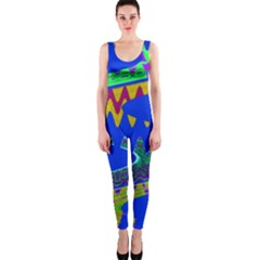 Colorful Wave Blue Abstract Onepiece Catsuit