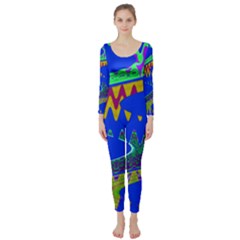 Colorful Wave Blue Abstract Long Sleeve Catsuit