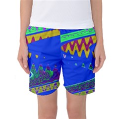 Colorful Wave Blue Abstract Women s Basketball Shorts