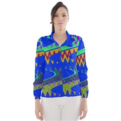 Colorful Wave Blue Abstract Wind Breaker (women) by BrightVibesDesign