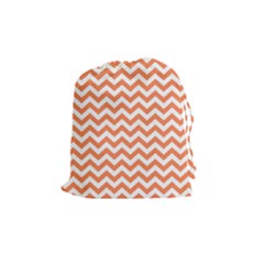 Tangerine Orange & White Zigzag Pattern Drawstring Pouch (medium) by Zandiepants