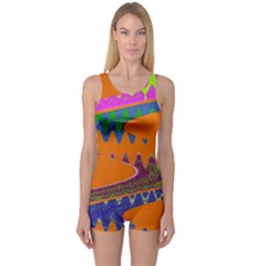 Colorful Wave Orange Abstract One Piece Boyleg Swimsuit