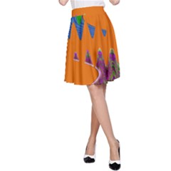 Colorful Wave Orange Abstract A-line Skirt by BrightVibesDesign