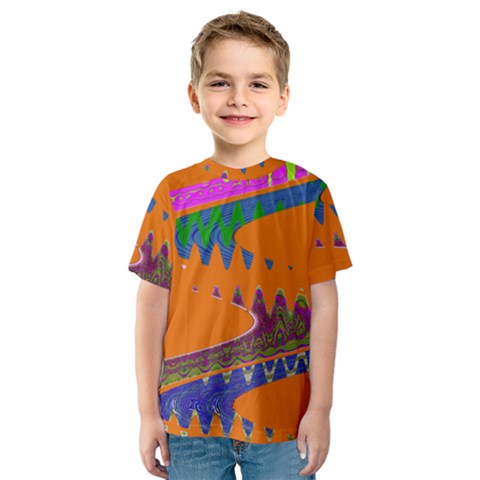 Colorful Wave Orange Abstract Kid s Sport Mesh Tee by BrightVibesDesign