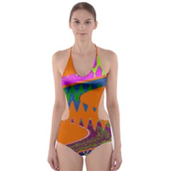 Colorful Wave Orange Abstract Cut-out One Piece Swimsuit