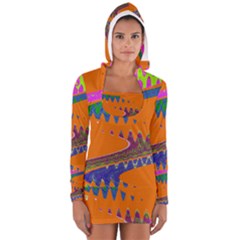 Colorful Wave Orange Abstract Women s Long Sleeve Hooded T-shirt