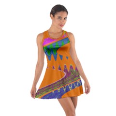 Colorful Wave Orange Abstract Racerback Dresses