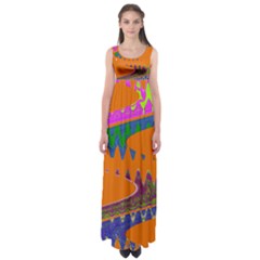 Colorful Wave Orange Abstract Empire Waist Maxi Dress