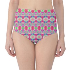 Pretty Pink Shapes Pattern High-waist Bikini Bottoms