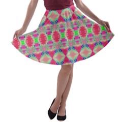 Pretty Pink Shapes Pattern A-line Skater Skirt