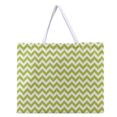 Spring Green & White Zigzag Pattern Zipper Large Tote Bag