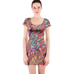 Expressive Abstract Grunge Short Sleeve Bodycon Dress