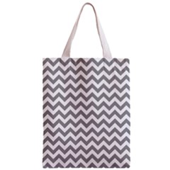 Medium Grey & White Zigzag Pattern Zipper Classic Tote Bag by Zandiepants