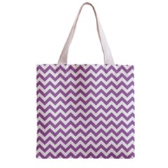 Lilac Purple & White Zigzag Pattern Zipper Grocery Tote Bag by Zandiepants