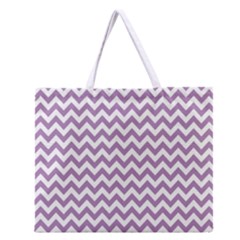 Lilac Purple & White Zigzag Pattern Zipper Large Tote Bag by Zandiepants