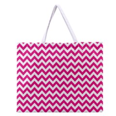 Hot Pink & White Zigzag Pattern Zipper Large Tote Bag