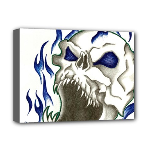 Blue Flame Skull Deluxe Canvas 16  X 12   by Limitless