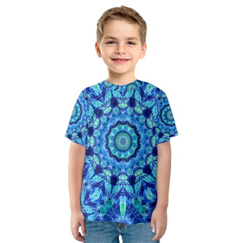 Blue Sea Jewel Mandala Kid s Sport Mesh Tee by Zandiepants