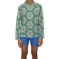 Yellow Flowers Pattern                                     Kid s Long Sleeve Swimwear