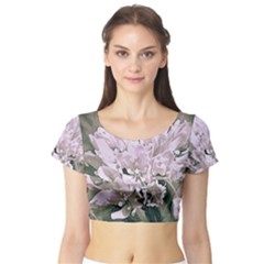 White Flower Short Sleeve Crop Top (tight Fit)