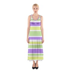 Yellow Purple Green Stripes Sleeveless Maxi Dress