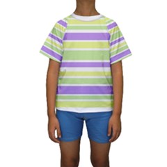 Yellow Purple Green Stripes Kid s Short Sleeve Swimwear