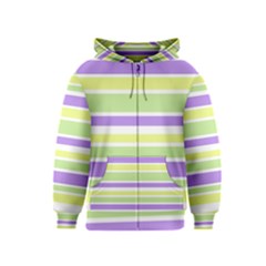 Yellow Purple Green Stripes Kids  Zipper Hoodie by BrightVibesDesign