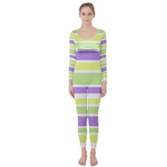 Yellow Purple Green Stripes Long Sleeve Catsuit